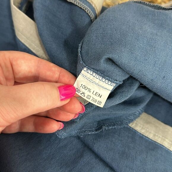 AB NAHLIK Linen Blue Sleeveless Round Neck Contrast Trim Shift Mini Dress Size S - Picture 5 of 7